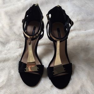 Black Suede and Gold Heels